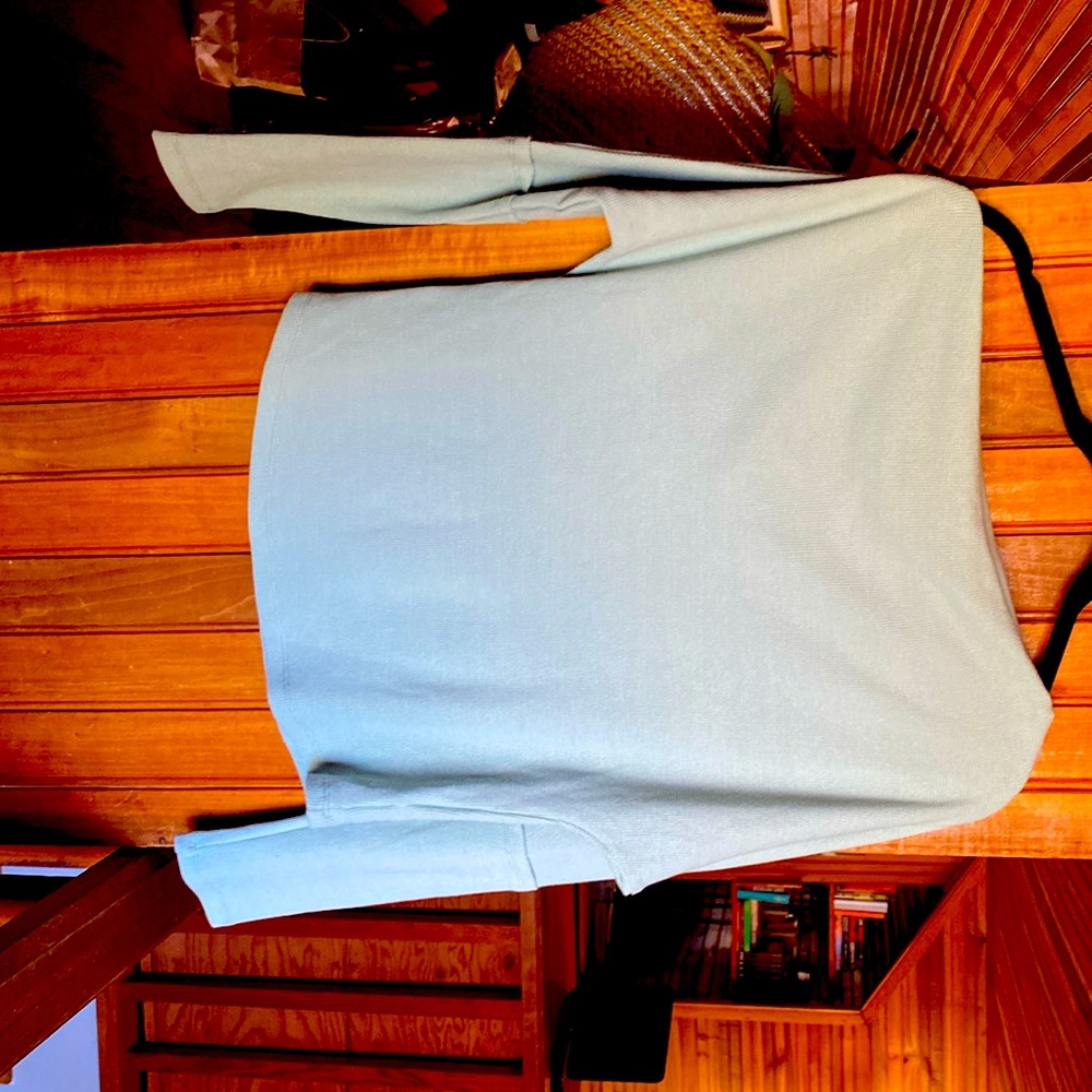 Minty Asymmetrical Waffle Knit Boat Neck shirt!